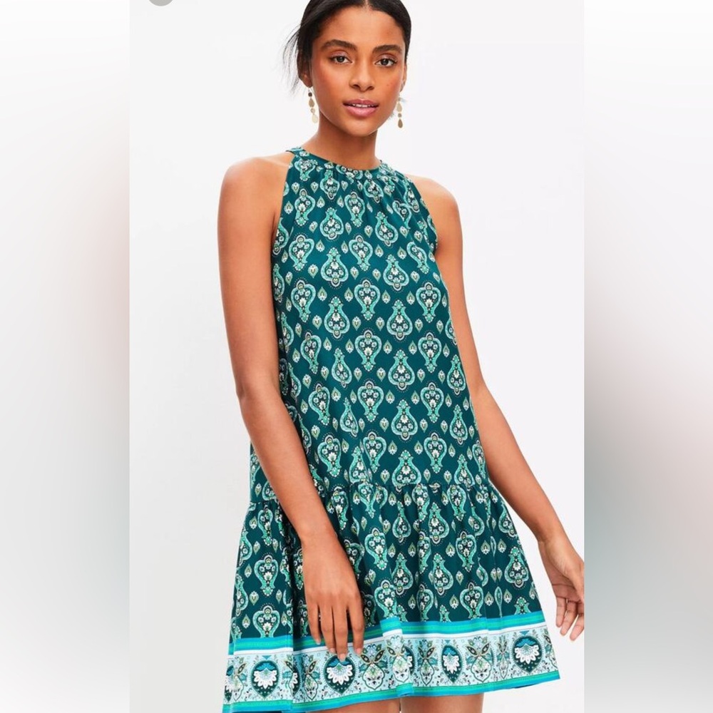 LOFT Green Floral Medallion Halter Sundress Sleeveless Mini
